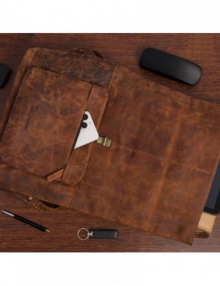 Plecak skórzany na laptopa 15,6 biznesowy duży A4 pojemny brązowy premium Beltimore N20 - zdjęcie 7