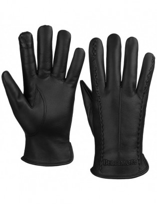 Rękawiczki skórzane damskie czarne polar touch finger na dotyk BELTIMORE K39 - zdjęcie 10