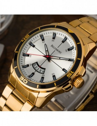 Zegarek męski bransoleta duży solidny z datownikiem złoty premium Beltimore BT03 - zdjęcie 3