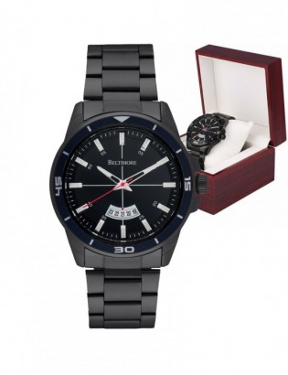 Zegarek męski bransoleta duży solidny z datownikiem czarny premium Beltimore BT03 - zdjęcie 1