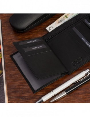 Męski portfel skórzany klasyczny duży pionowy czarny skóra nat Beltimore K48 - zdjęcie 5