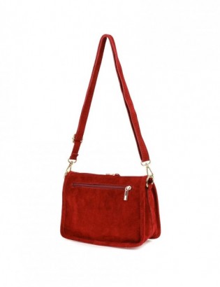 Skórzana listonoszka damska włoska zamszowa kuferek czerwona Beltimore B64 - zdjęcie 3