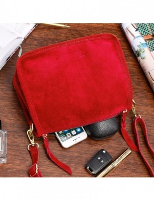 Skórzana listonoszka damska włoska zamszowa kuferek czerwona Beltimore B64 - zdjęcie 7