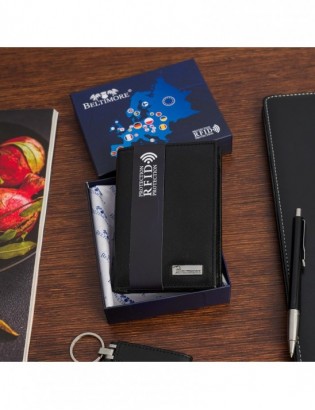 Portfel męski skórzany klasyczny czarny licowy pionowy PREMIUM Beltimore P13 - zdjęcie 2