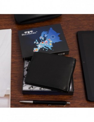 Męski portfel skórzany klasyczny duży poziomy czarny skóra nat Beltimore K43 - zdjęcie 4