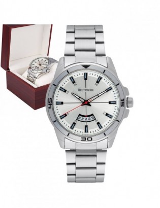 Zegarek męski bransoleta duży solidny srebrny z datownikiem premium Beltimore BT03 - zdjęcie 1