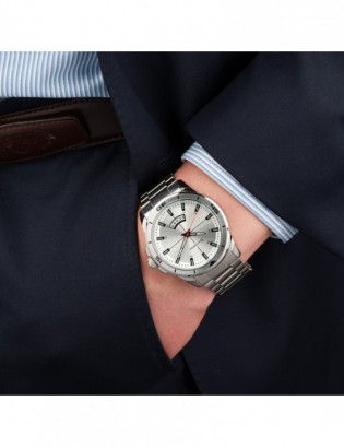 Zegarek męski bransoleta duży solidny srebrny z datownikiem premium Beltimore BT03 - zdjęcie 2