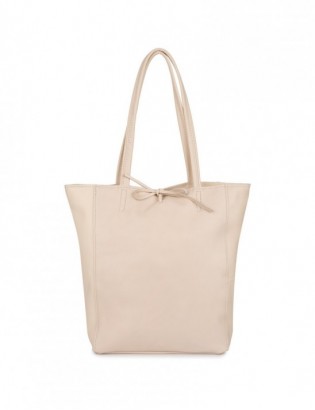 Torebka damska worek skórzana shopperka pojemna A4 skóra naturalna włoska Beltimore beżowa W16 - zdjęcie 1