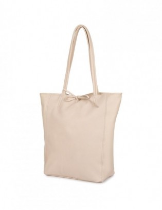 Torebka damska worek skórzana shopperka pojemna A4 skóra naturalna włoska Beltimore beżowa W16 - zdjęcie 3