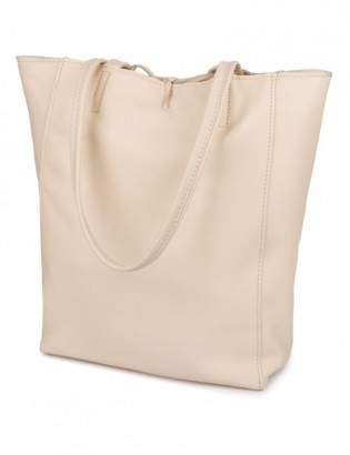 Torebka damska worek skórzana shopperka pojemna A4 skóra naturalna włoska Beltimore beżowa W16 - zdjęcie 4