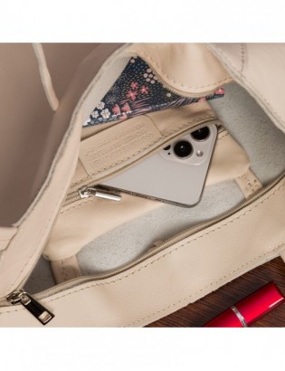 Torebka damska worek skórzana shopperka pojemna A4 skóra naturalna włoska Beltimore beżowa W16 - zdjęcie 6