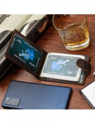 Etui skórzane na dokumenty karty wizytownik RFiD ciemny brąz C85 - zdjęcie 4