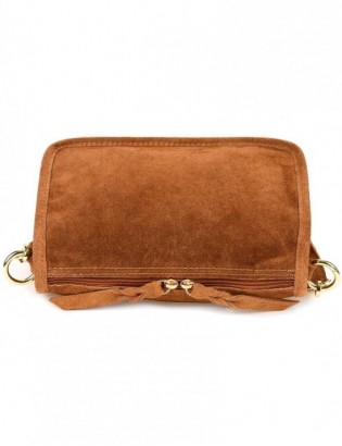 Camelowa skórzana listonoszka damska włoska zamszowa kuferek Beltimore B64 - zdjęcie 8