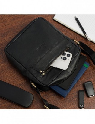 Męska torba skórzana na ramię listonoszka sportowa mocna czarna Beltimore N17 - zdjęcie 2