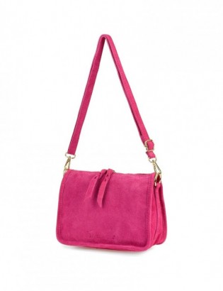 Różowa skórzana listonoszka damska włoska zamszowa kuferek Beltimore B64 - zdjęcie 1