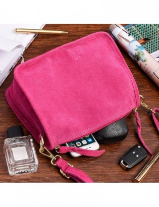 Różowa skórzana listonoszka damska włoska zamszowa kuferek Beltimore B64 - zdjęcie 3