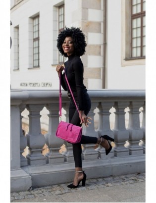 Różowa skórzana listonoszka damska włoska zamszowa kuferek Beltimore B64 - zdjęcie 9