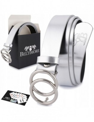 Skórzany pasek damski do spodni sukienki koła klasyczny srebrny Beltimore B05 - zdjęcie 1
