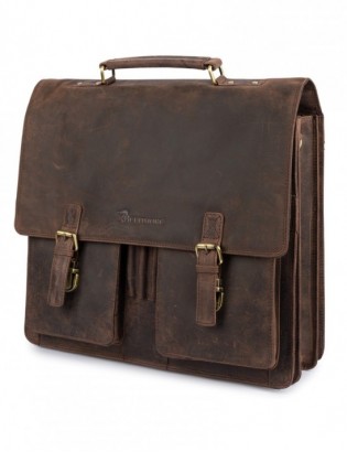 Skórzana aktówka męska elegancka teczka na dokumenty brązowa skóra nubuk Beltimore J22 - zdjęcie 1