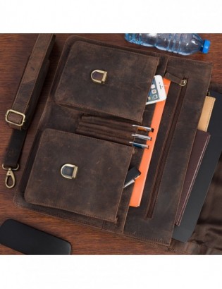 Skórzana aktówka męska elegancka teczka na dokumenty brązowa skóra nubuk Beltimore J22 - zdjęcie 3