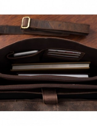 Skórzana aktówka męska elegancka teczka na dokumenty brązowa skóra nubuk Beltimore J22 - zdjęcie 7