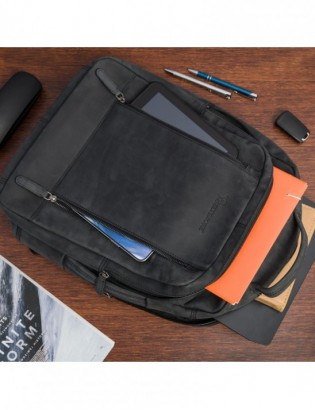 Plecak skórzany na laptopa 15,6 biznesowy duży A4 pojemny czarny premium Beltimore N09 - zdjęcie 5