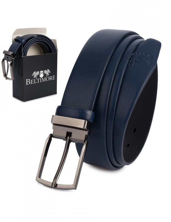 Pasek męski skórzany premium 3,5 cm casualowy skóra lico Beltimore granatowy E40