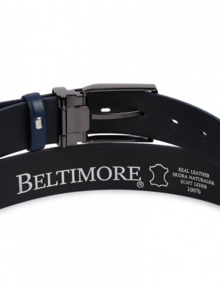 Pasek męski skórzany premium 3,5 cm casualowy skóra lico Beltimore granatowy E40 - zdjęcie 3