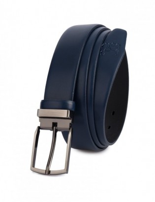 Pasek męski skórzany premium 3,5 cm casualowy skóra lico Beltimore granatowy E40 - zdjęcie 4