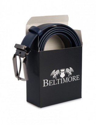 Pasek męski skórzany premium 3,5 cm casualowy skóra lico Beltimore granatowy E40 - zdjęcie 6