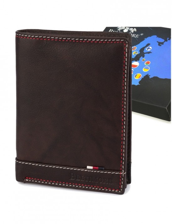 Portfel skórzany męski klasyczny pionowy z flagą brązowy RFiD Beltimore D30