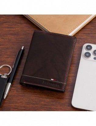 Portfel skórzany męski klasyczny pionowy z flagą brązowy RFiD Beltimore D30 - zdjęcie 2