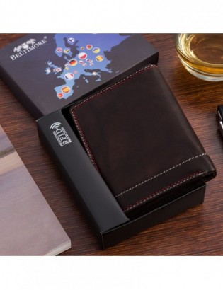 Portfel skórzany męski klasyczny pionowy z flagą brązowy RFiD Beltimore D30 - zdjęcie 3