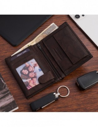 Portfel skórzany męski klasyczny pionowy z flagą brązowy RFiD Beltimore D30 - zdjęcie 4