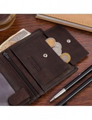 Portfel skórzany męski klasyczny pionowy z flagą brązowy RFiD Beltimore D30 - zdjęcie 5