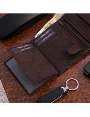 Portfel skórzany męski klasyczny pionowy z flagą brązowy RFiD Beltimore D30 - zdjęcie 6