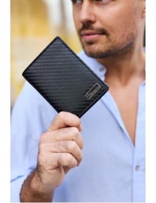 Męski portfel skórzany pionowy klasyczny RFiD duży czarny carbon premium Beltimore P03 - zdjęcie 2