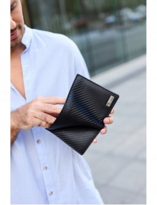 Męski portfel skórzany pionowy klasyczny RFiD duży czarny carbon premium Beltimore P03 - zdjęcie 5