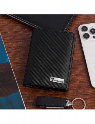 Męski portfel skórzany pionowy klasyczny RFiD duży czarny carbon premium Beltimore P03 - zdjęcie 9