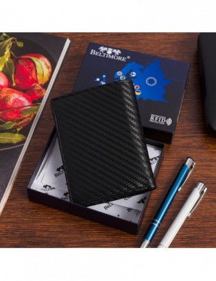 Męski portfel skórzany pionowy klasyczny RFiD duży czarny carbon premium Beltimore P03 - zdjęcie 10