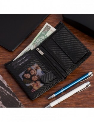 Męski portfel skórzany pionowy klasyczny RFiD duży czarny carbon premium Beltimore P03 - zdjęcie 11