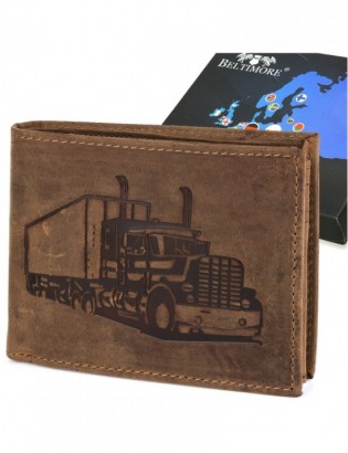 Portfel skórzany męski brązowy nubuk poziomy skóra ciężarówka RFiD Beltimore R93 - zdjęcie 1