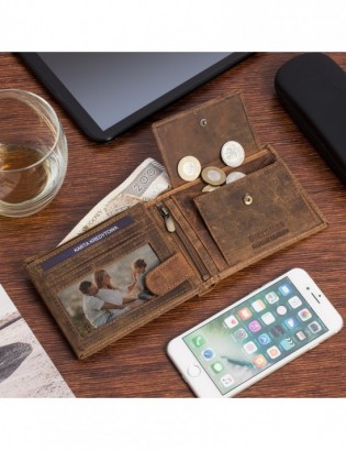 Portfel skórzany męski brązowy nubuk poziomy skóra ciężarówka RFiD Beltimore R93 - zdjęcie 4