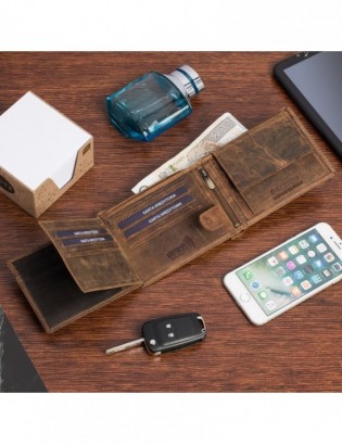 Portfel skórzany męski brązowy nubuk poziomy skóra ciężarówka RFiD Beltimore R93 - zdjęcie 5