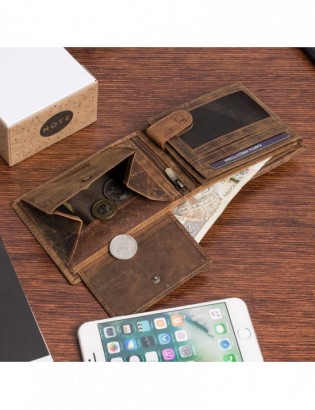 Portfel skórzany męski brązowy nubuk poziomy skóra ciężarówka RFiD Beltimore R93 - zdjęcie 8