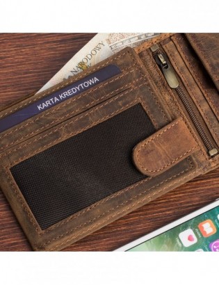 Portfel skórzany męski brązowy nubuk poziomy skóra ciężarówka RFiD Beltimore R93 - zdjęcie 9