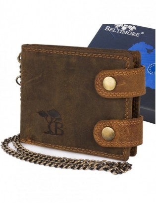 Męski portfel skórzany brązowy nubuk skóra z łańcuchem poziomy Beltimore R80 - zdjęcie 1