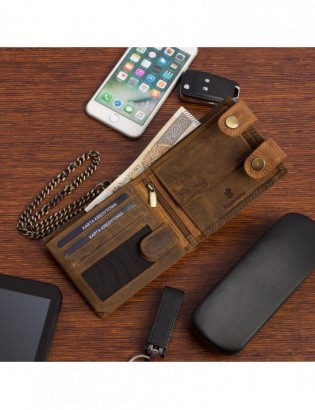 Męski portfel skórzany brązowy nubuk skóra z łańcuchem poziomy Beltimore R80 - zdjęcie 4