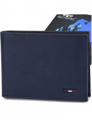 Portfel skórzany męski mały poziomy z flagą granatowy RFiD Beltimore D54 - zdjęcie 1