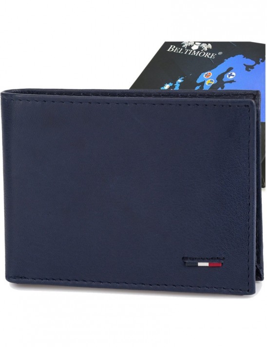 Portfel skórzany męski mały poziomy z flagą granatowy RFiD Beltimore D54